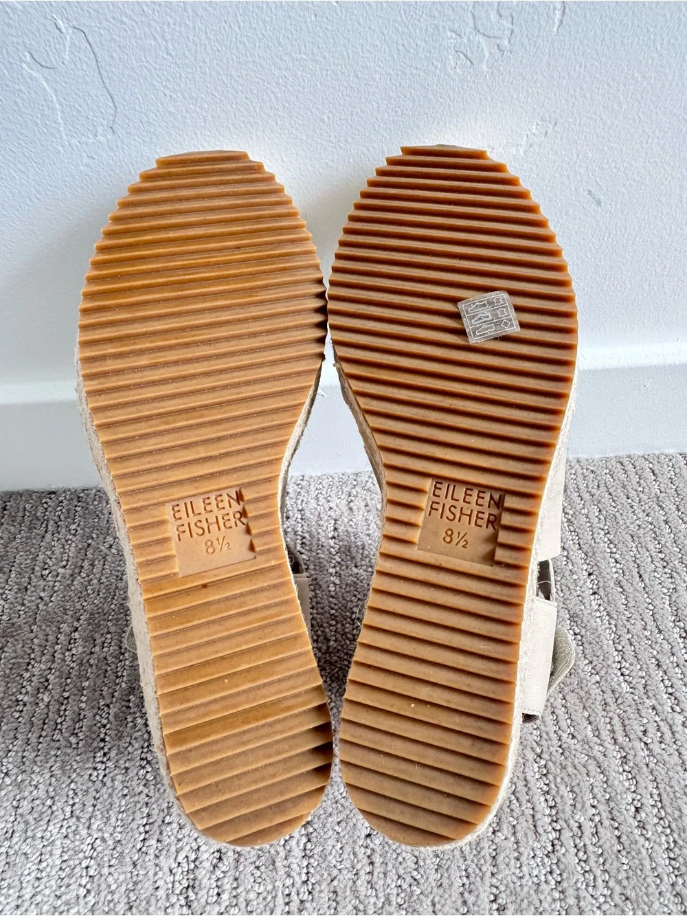 NWOB Eileen Fisher Willow Leather Wedge Espadrille Sandals Nude Women’s Size 8.5